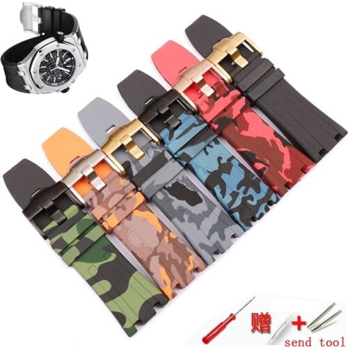 Watch accessories 28mm suitable for AP strap high-end camouflage silicone strap pin buckle mens waterproof sports rubber strap