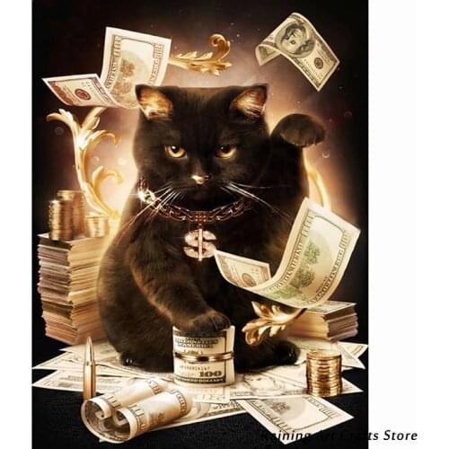 Diamond Painting Dollar Cat Full Square Round Drill Mosaic Embroidery Picture of Rhinestones Cross Stitch Kits Home Decoration