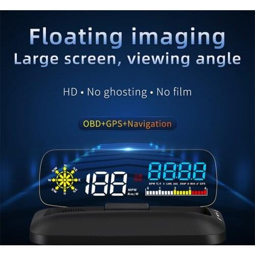 C5 OBD2 HUD Mirror Car Head Up GPS Navigation Digital Speed Projector Oil Temp Pressure Security Alarm Large Screen