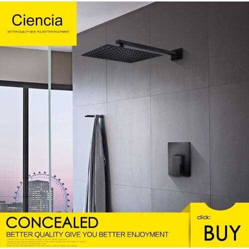 Free Shipping Black Rain Shower System Brass Fixed Shower Head Rain Mixer Shower Combo Wall Mount Shower Trim Kit with Rough-in