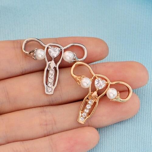 Personality Female Body Organ Uterus Brooch Rhinestones Alloy Lapin Pin