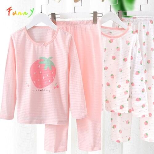 Girl Pijamas Set Kids Sleepwear Spring Autumn 2021 Cotton Girls Clothing Sets Strawberry Print Long Sleeve Children Pajama 2-16T