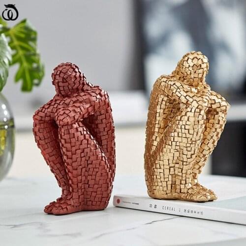 WU CHEN LONG Nordic Abstract Mosaic Figure Art Sculpture Luxuriou Character Figurines Resin Craft Modern Home Decorations R6238