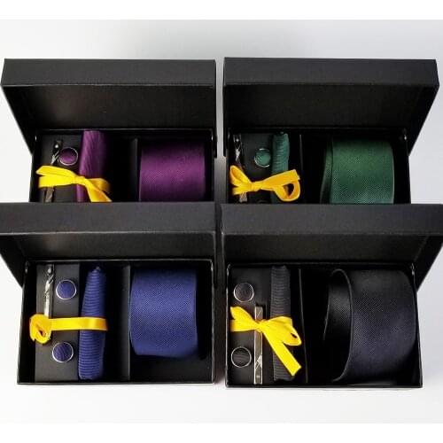 2019 6cm Narrow Classic Men Tie Jacquard Arrow Men Tie, Handkerchief, Pin Cufflinks Gift Box Packaging Business Men Gifts