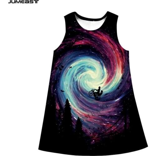 Jumeast Women Dresses Starry Sky Planet Universe Night View Hip Hop Sleeveless Dress Suspender Nightdress