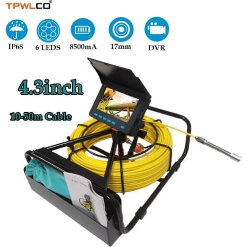 10-50m Cable 17mm Camera Head 4.3" Color Monitor Video Pipe Inspection Surveillance Camera System With DVR