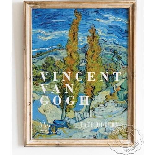 Vincent Van Gogh Exhibition Museum Poster, Two Poplars On A Hill Canvas Painting, Modern Art Housewarming Gift Landscape Prints