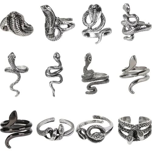 1PC Retro Punk Snake Ring For Men Women Exaggerated Antique Siver Color Opening Adjustable Rings Male Jewelry