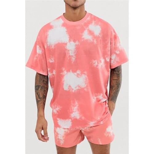 Mens Summer Tie-dye 2 Piece Set Short Sleeve Casual Printed Sportswear Oversize Loose Tracksuits Male Casual Clothing Outfits