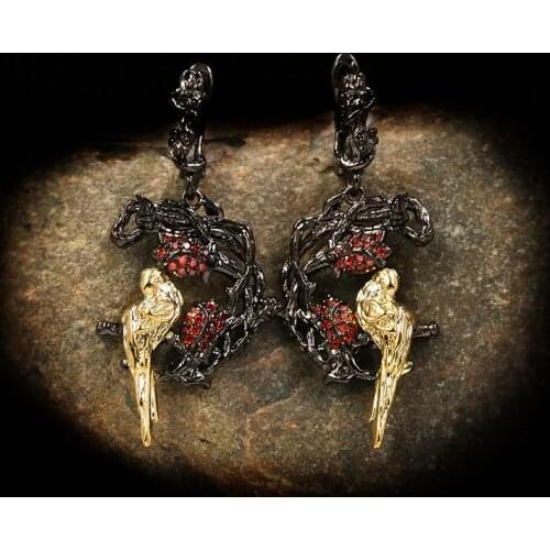 Creative Animal Ladies Earrings Magpie Personality Pendant Earring Black Gold Earrings 925 Silver Ladies Jewelry Vintage Earring