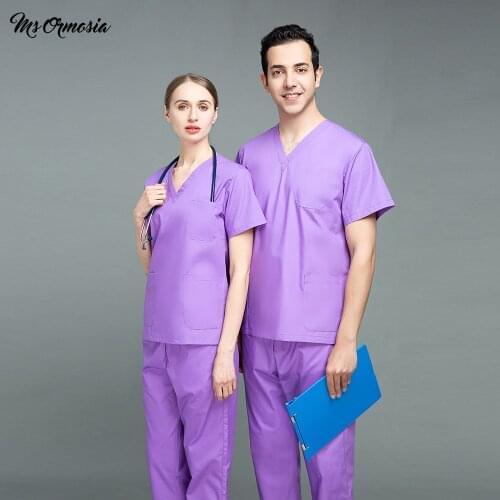 Poly-cotton medical uniforms women short-sleeved V-neck T-shirt Beauty salon Womens Nursing Uniform, nurse accessories custom