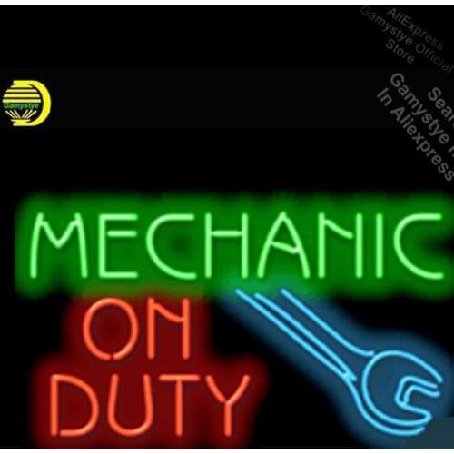 Mechanic On Duty Repair Car Auto Glass Tube neon sign Handcrafted Automotive signs Beer Bar Pub Neon Signs For Home Letrero Neon
