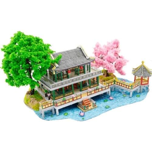 DIY 3D Metal Model Dollhouse Chinese Summer Palace Kit Assembled Miniature with Furniture Doll House Toys for Adults Gifts