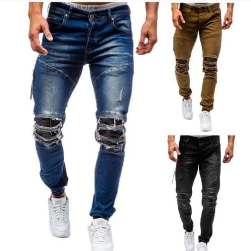 Fashion Leisure Long Trousers Mens Cotton Tide Jeans Denim Trousers Casual Straight Jeans Men Wash Bottoms