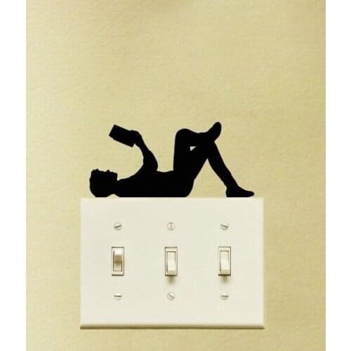 Young Man Lying Down Reading A Book Light Switch Sticker And Graphics For Home Sign Rainproof Art Vinyl Decal GA300