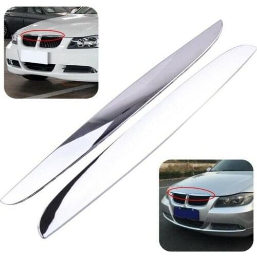 New2Pcs Chrome ABS Front Bumper Above Kidney Grille Hood Cover Trim 51137117242 for BMW 3 Series E90 E91 2006-2008