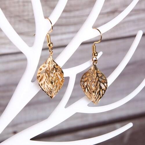 2020 New Hollow Stereo Long Shiny Crystal Leaf Double Ear Pendant Fashion Partner Woman Earrings 180730-8