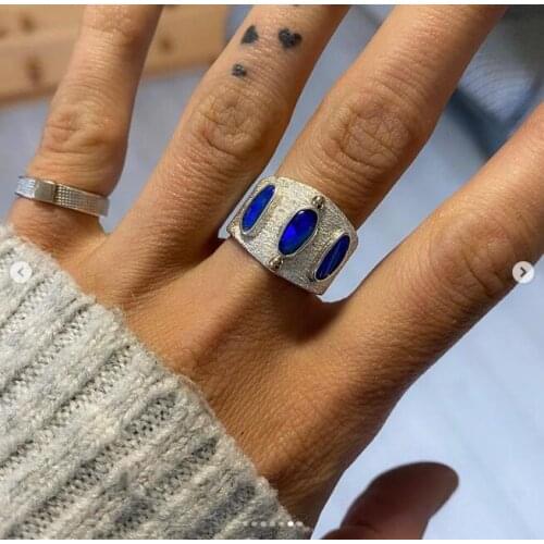 Classic New Hot Sale Bohemia Blue Zircon Copper Rings For Women Engagement Party Wedding Jewelry Hand Accessories Size 7-12