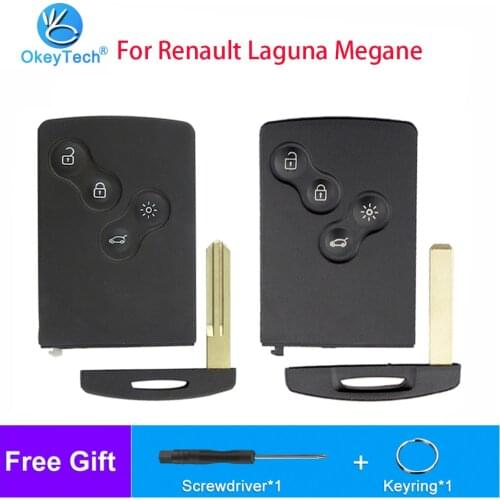 OkeyTech 4 Button Auto Car Key Shell Case For Renault Laguna Koleos Megane Fob Remote Smart Card Key Case with Insert Uncut key