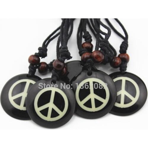 Wholesale 12pcs Handmade Resin Carved Peace Sign Pendants Necklace YN360