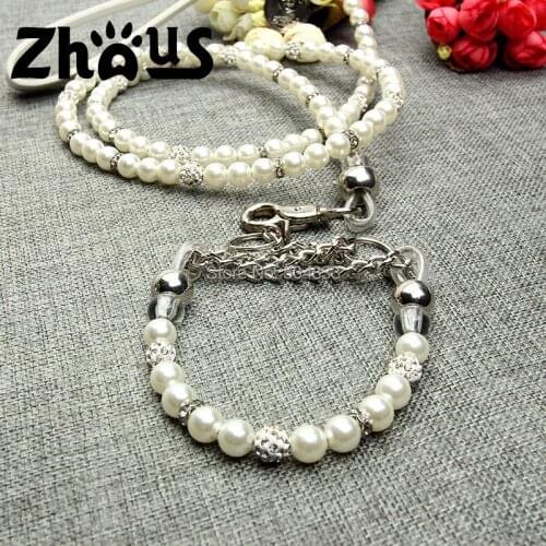 Dogs Harness Bling Pet Dog Pearl Handle Set Traction P Rope Cats Pearls Chain Lead for Chihuahua
