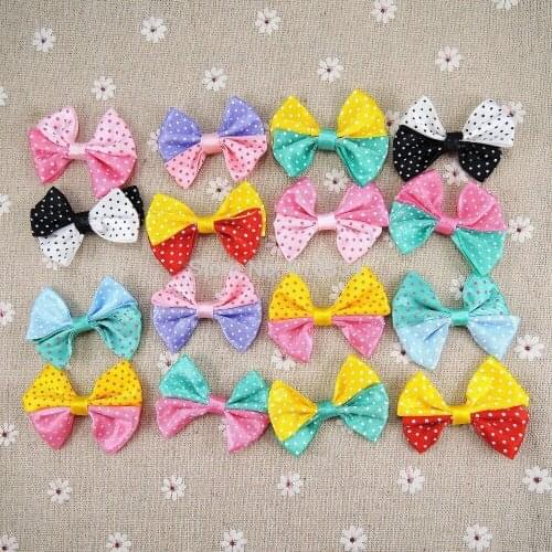 8colors mixed 4x5cm Dot Printed Satin Ribbon Hair Bow Handmade Flowers Diy Baby Girls Headband Hairbow Accessories 40pcs FB04