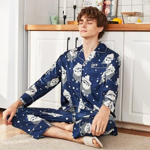 Mens printing Silk Pajama Set Silk Sleepwear Men Sexy Modern Style Soft Cozy Satin Nightgown Summer Spring Home Clothes Suit