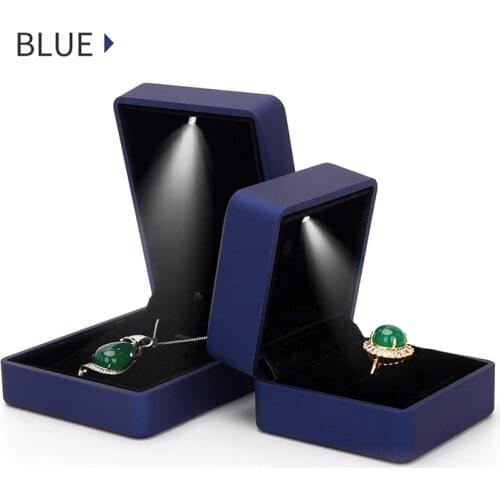 Blue LED Female Necklace Jewelry Display Storage Box Earring Wedding Ring Pendent Showcase Jewellery Organizer For Birthday Gift
