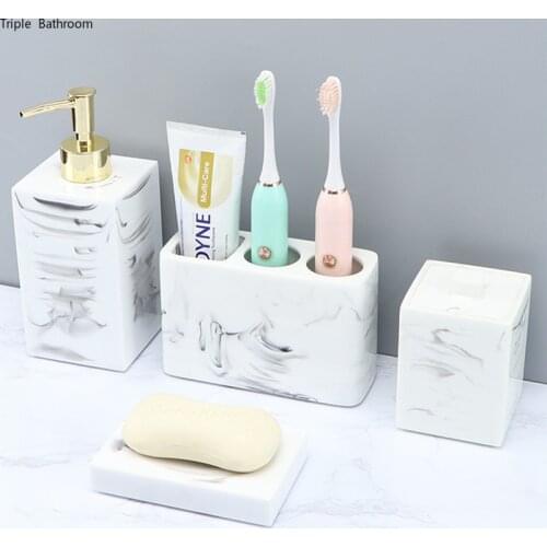 Light Luxury Bathroom Toiletry Set Ceramic Soap Dish Toothbrush Holder Mouth Cup Liquid Soap Dispenser Tray Home Accessories