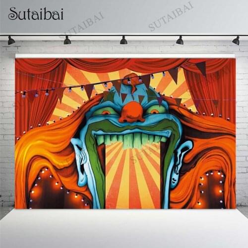 Horror Circus Carnival Photography Background Scary Giant Entrance Vampire Photo Backdrop Halloween Party Decor Banner Studio