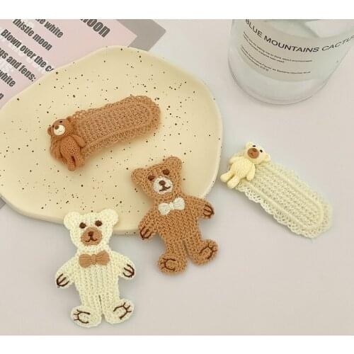 New girls Cute Cartoon Knitting Bear Hairpins Kids Sweet Hair Decorate Clips Side Barrettes Headband Fashion Hair Accessories