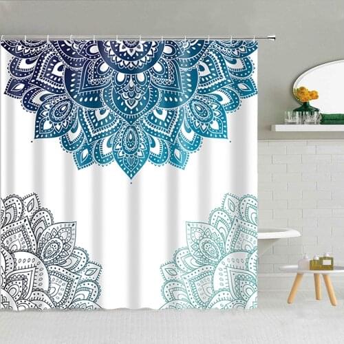 Mandala Flower Printed Shower Curtains Leaves Geometric Waterproof Bathroom Bathtub Decor Polyester Cloth Curtain Set With Hooks