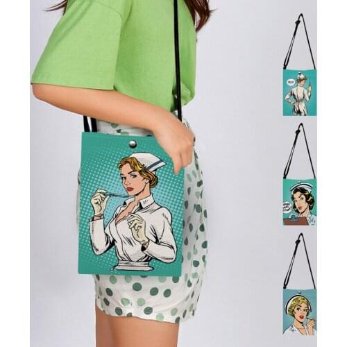 Women Soft Canvas Tote Handbag Nurse Image Painting Cloth Crossbody Shoulder Bags Casual Small Messager Bag Phone Pouch