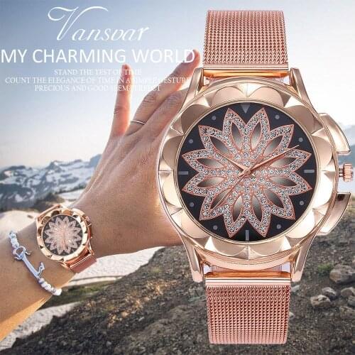 2019 Luxury Casual Women Rose Gold Flower Rhinestone Wristwatches Fashion Female Quartz Watch Women Relogio Feminino reloj mujer