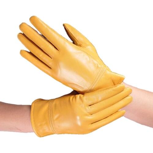 Womens sheepskin gloves winter warmth plus velvet touch screen driving female pure color genuine leather gloves new high-end