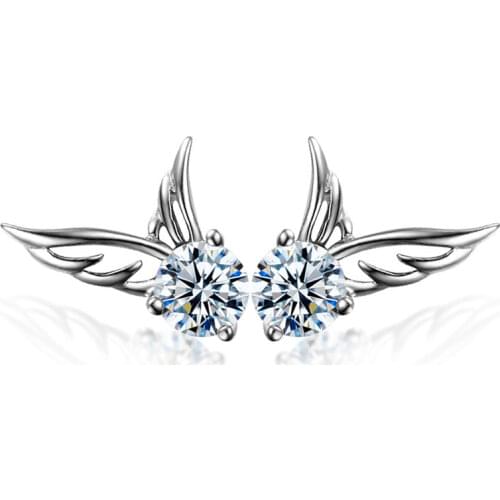 High Quality 925 Sterling Silver Charm Earrings Angel Wings Studs Earring Women Girl Ladies Jewelry Wedding Gift