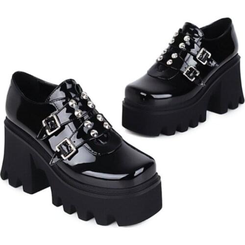 Goth Punk Black Gothic Style Girls Cosplay Platform High Heels Wedges Shoes Woman Pumps Big Size 43