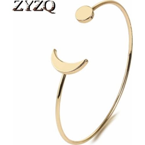 ZYZQ Simple Adjustable Moon Shaped Open Bangle For Women Three Color Available Proposal Wedding Accessories Wholesale Lots&BUlk