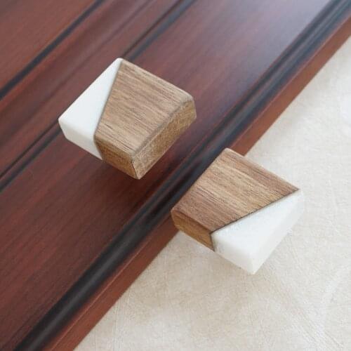 1pc Copper Drawer Knob Wooden Dresser Pulls White Stone Kitchen Cabinet Knob Square Wardrobe Door Handle Modern Closet Knobs