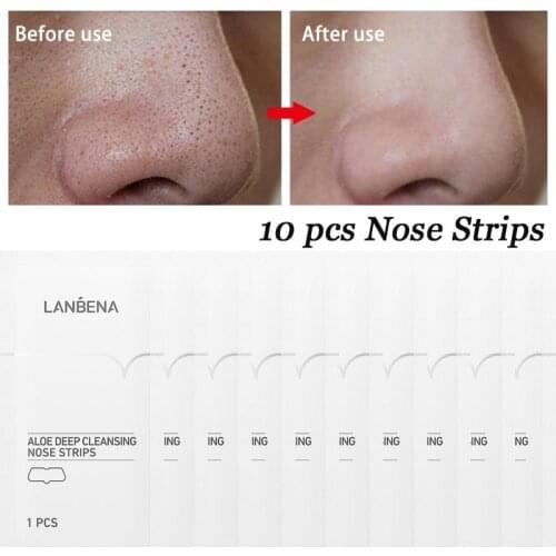 10pcs LANBENA Aloe Deep Cleansing Nose Strips Nose Blackhead Removal Mask Shrink Pores Acne Treatment Pore Cleaning Skin Care