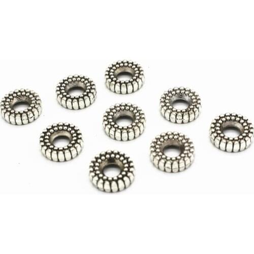 100 PCS 10mm*3mm Vintage Metal Alloy Tibetan Silver Color Spacer Beads 3mm Hole Beads Flat Round Beads DIY Jewelry Components