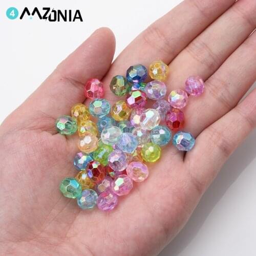 100pcs/lot 6 8mm Mixed Color Acrylic Beads AB Gem Plating Spacer Loose Beads For Jewelry Making Diy Handmade Accessories