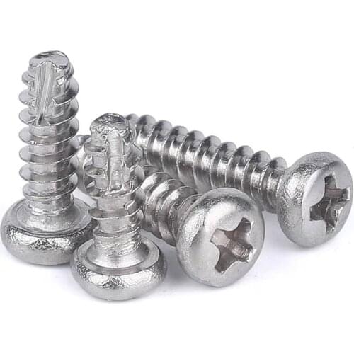 100pcs/lot M2 M2.2 M2.6 M3 M3.5 M4 GB13806.2 A type PT Stainless Steel Round Head Cross Cut Tail Slotted Self-tapping Screw
