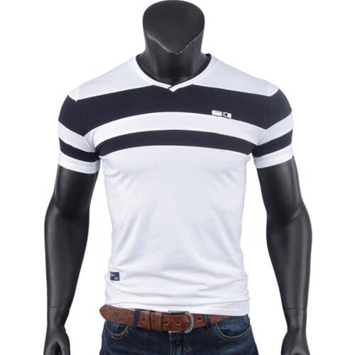 Summer Men T-Shirt Hot Sale Cotton Casual V-Neck T-Shirts Short Sleeve Contrast Color Patchwork Shirts Tops for Man