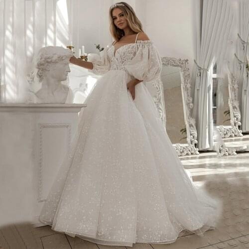 2021 Beach Glitter Wedding Dress V Neck Sleeveless Party Bride Dresses Vestido De Noiva Arabic Bridal Gowns Custom Made