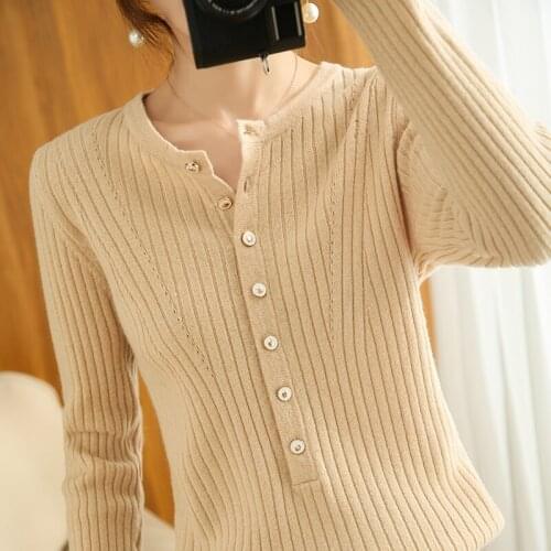 2021 spring and autumn new style 100% pure wool sweater ladies 0-neck wild loose knit bottoming shirt short Cashmere pullover