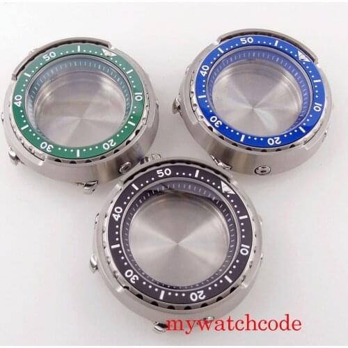 46.5MM Diving Watch Case 20ATM Waterproof Sappire Glass Undirectional Bezel Stainless Steel For NH35A SKX007 Crown at 4 o'clock