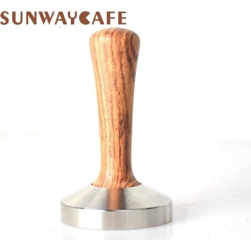 49/51/53/57/58MM Coffee Tamper Wooden Handle Solid Stainless Steel Espresso Powder Cafe Hammer Coffee Tools For Barista