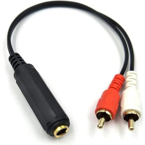 6.35mm 1/4 inch TRS Stereo Jack Female to 2 RCA Male Plug Y Splitter Adapter Cable 25cm/10inch (635F-2RCAM)