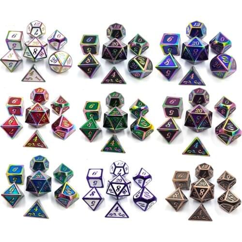 7pcs/set Polyhedral Dice Metal Dice RPG MTG DnD Dice D20 D12 D% D10 D8 D6 D4 TRPG Games Dice Set Table Board Game Dice